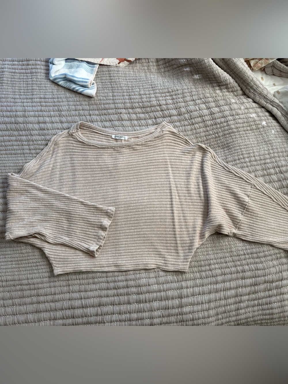 Project Social T Oatmeal Ribbed Dolman Sleeve Top Size M